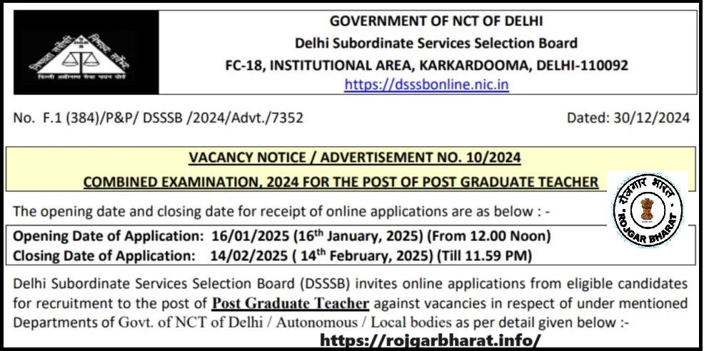 DSSSB PGT Recruitment 2025